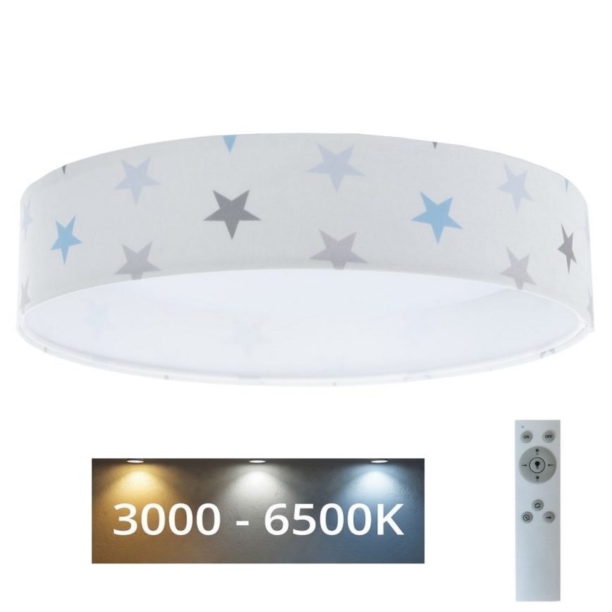 LED Aptumšojama bērnu griestu lampa SMART GALAXY KIDS LED/24W/230V 3000-6500K zvaigznes, balta/pelēka/zila + tālvadības pults