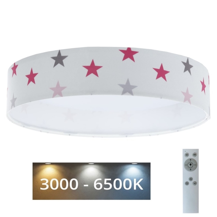 LED Aptumšojama bērnu griestu lampa SMART GALAXY KIDS LED/24W/230V 3000-6500K zvaigznes, balta/rozā/pelēka + tālvadības pults