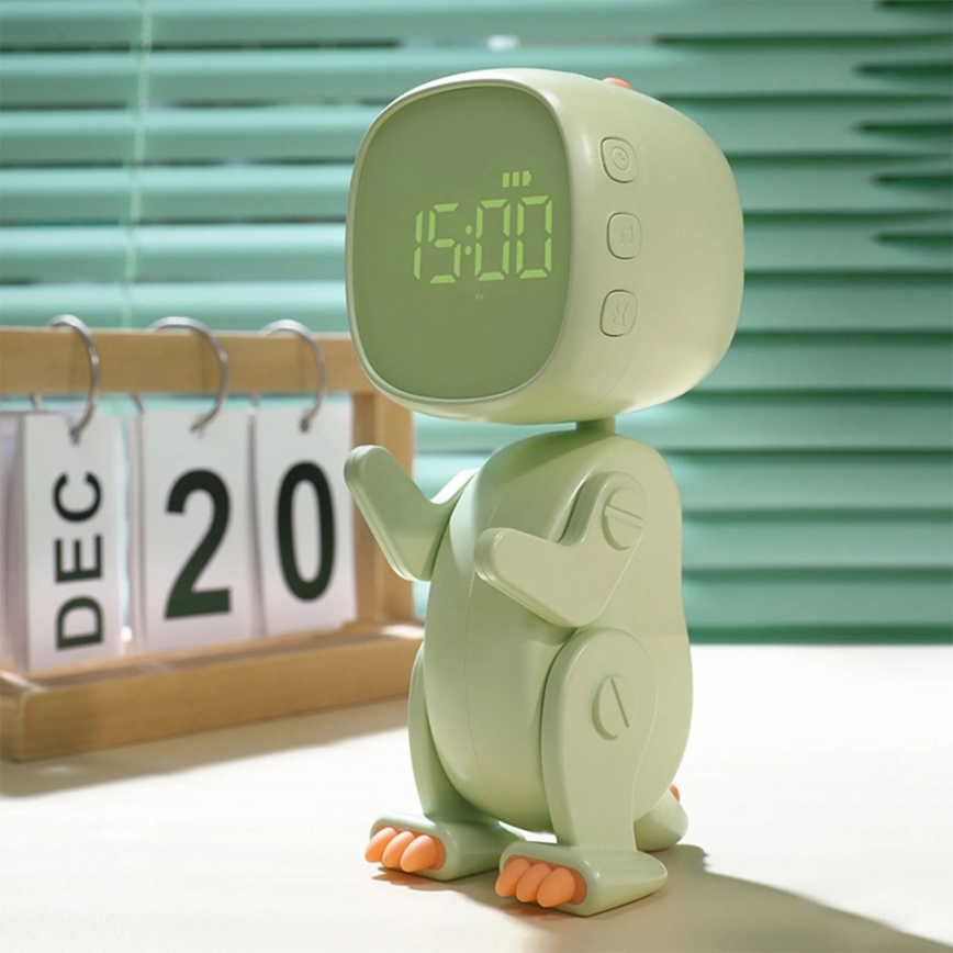 LED RGBW Aptumšojama bērnu nakts lampiņa ar modinātāju ROBOT LED/1W/5V 1200 mAh