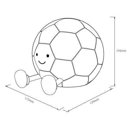 LED Aptumšojama bērnu skārienvadāma lampa FOOTBALL LED/2W/5V USB 1200 mAh balta/melna
