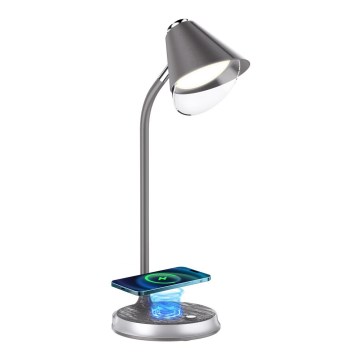 LED Aptumšojama galda lampa ar bezvadu uzlādi FINCH LED/9W/12/230V pelēka/spīdīgi hromēts