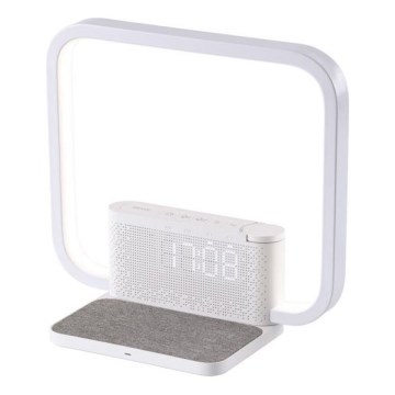 LED Aptumšojama galda lampa ar modinātāja pulkstenis un Qi lādētāju LED/18W/230V balta