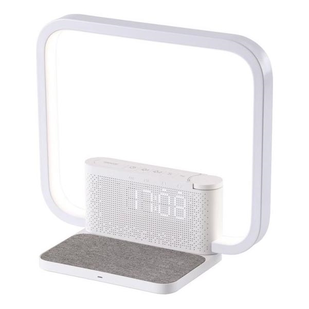 LED Aptumšojama galda lampa ar modinātāja pulkstenis un Qi lādētāju LED/18W/230V balta