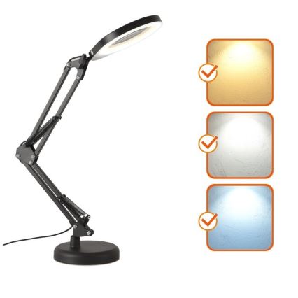 LED Aptumšojama galda lampa ar palielināmo stiklu 2in1 AURIQ LOUPE LED/10W/5V 3000/4000/6500K melna