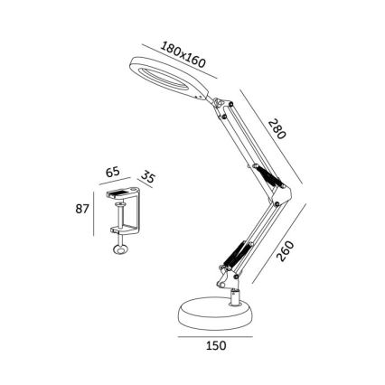 LED Aptumšojama galda lampa ar palielināmo stiklu 2in1 AURIQ LOUPE LED/10W/5V 3000/4000/6500K melna
