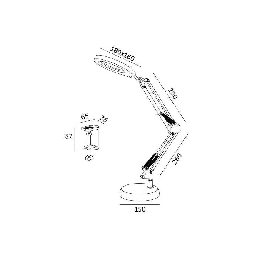 LED Aptumšojama galda lampa ar palielināmo stiklu 2in1 AURIQ LOUPE LED/10W/5V 3000/4000/6500K melna