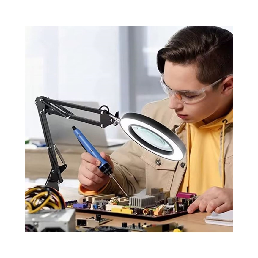 LED Aptumšojama galda lampa ar palielināmo stiklu LED/11W/5V 3000-6000K melna
