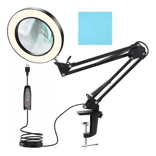 LED Aptumšojama galda lampa ar palielināmo stiklu LED/6W/5V 3000K/4000K/6000K melna