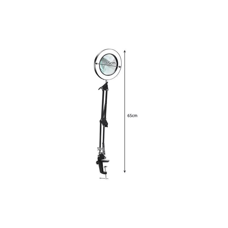 LED Aptumšojama galda lampa ar palielināmo stiklu LED/6W/5V 3000K/4000K/6000K melna