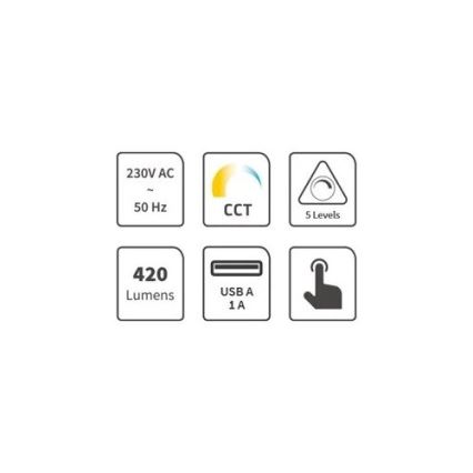 LED Aptumšojama galda lampa ar USB LED/7W/230V 3000K/4000K/5500K balta