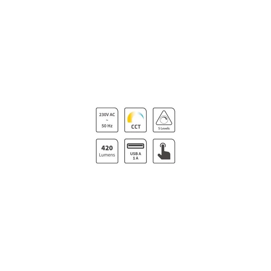 LED Aptumšojama galda lampa ar USB LED/7W/230V 3000K/4000K/5500K balta