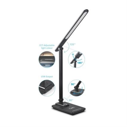 LED Aptumšojama galda lampa ar USB LED/9W/230V 3000K/4000K/5500K melna