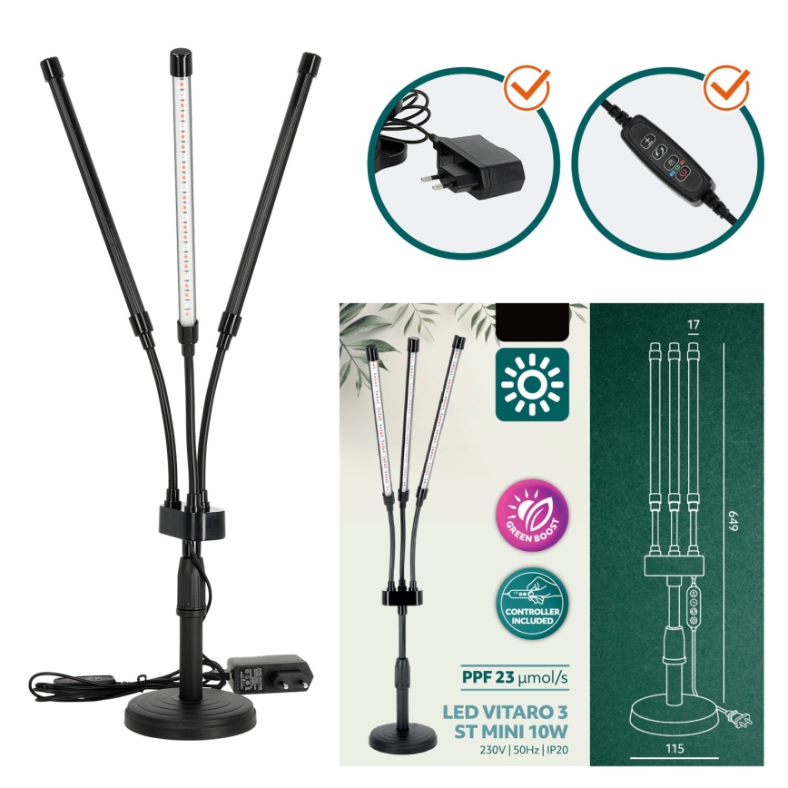 LED Aptumšojama flexible galda lampa augu audzēšanai VITARO 3xLED/10W/230V melna