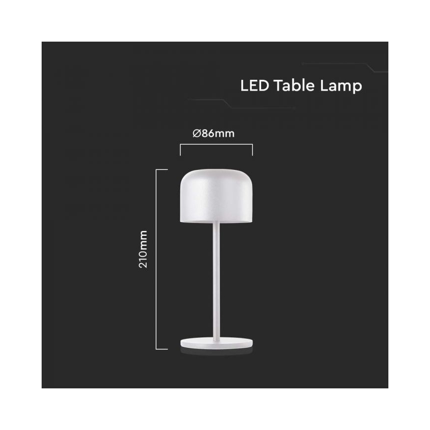 LED Aptumšojama uzlādējama skārienvadāma galda lampa LED/1,5W/5V 2700-5700K IP54 2200 mAh balta