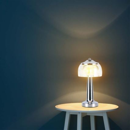 LED Aptumšojama uzlādējama skārienvadāma galda lampa LED/1W/5V 3000-6000K 1800 mAh spīdīgi hromēts