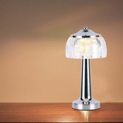LED Aptumšojama uzlādējama skārienvadāma galda lampa LED/1W/5V 3000-6000K 1800 mAh spīdīgi hromēts