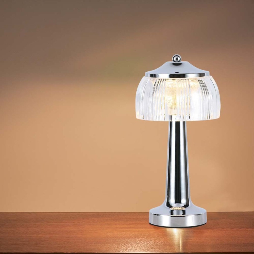 LED Aptumšojama uzlādējama skārienvadāma galda lampa LED/1W/5V 3000-6000K 1800 mAh spīdīgi hromēts