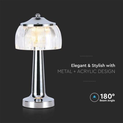 LED Aptumšojama uzlādējama skārienvadāma galda lampa LED/1W/5V 3000-6000K 1800 mAh spīdīgi hromēts