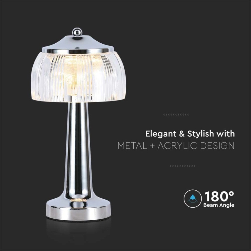 LED Aptumšojama uzlādējama skārienvadāma galda lampa LED/1W/5V 3000-6000K 1800 mAh spīdīgi hromēts