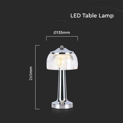 LED Aptumšojama uzlādējama skārienvadāma galda lampa LED/1W/5V 3000-6000K 1800 mAh spīdīgi hromēts