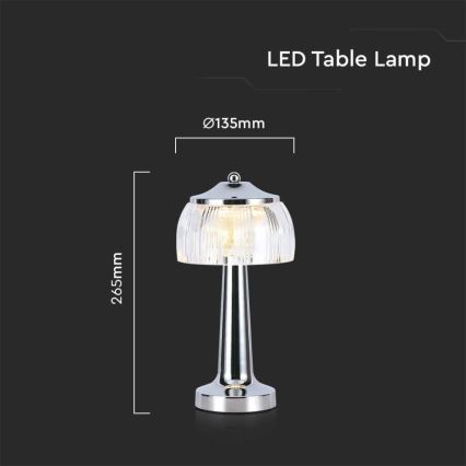 LED Aptumšojama uzlādējama skārienvadāma galda lampa LED/1W/5V 3000-6000K 1800 mAh hroms