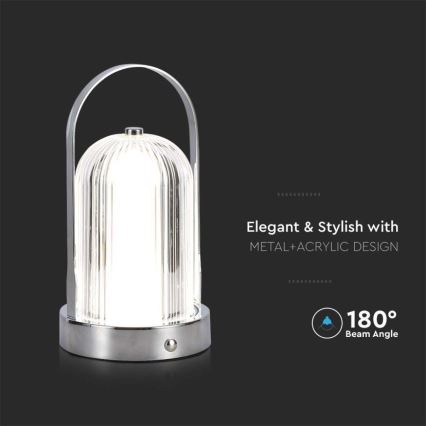 LED Aptumšojama uzlādējama skārienvadāma galda lampa LED/1W/5V 3000-6000K 1800 mAh matēts hroms