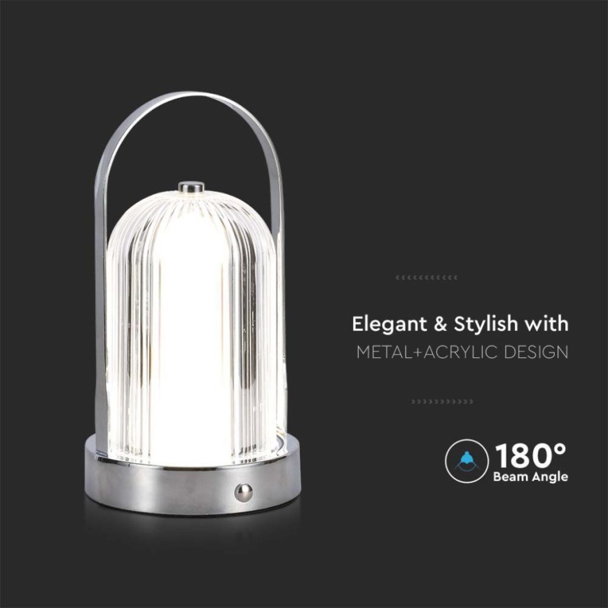 LED Aptumšojama uzlādējama skārienvadāma galda lampa LED/1W/5V 3000-6000K 1800 mAh matēts hroms