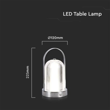 LED Aptumšojama uzlādējama skārienvadāma galda lampa LED/1W/5V 3000-6000K 1800 mAh matēts hroms