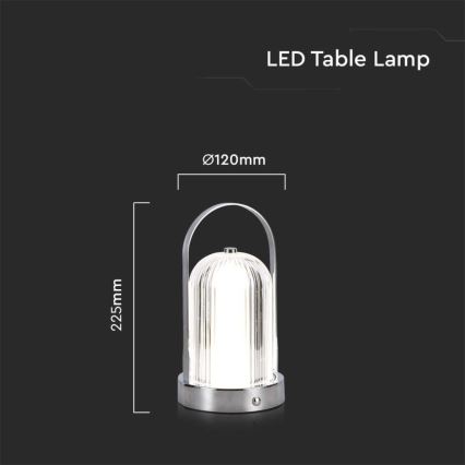 LED Aptumšojama uzlādējama skārienvadāma galda lampa LED/1W/5V 3000-6000K 1800 mAh hroms