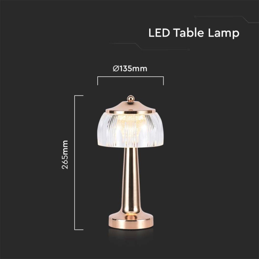 LED Aptumšojama uzlādējama skārienvadāma galda lampa LED/1W/5V 3000-6000K 1800 mAh Rozā zelta
