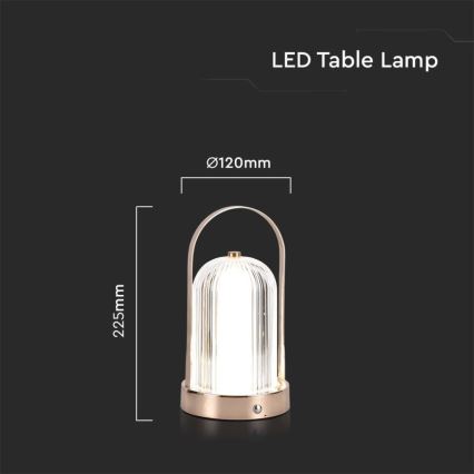 LED Aptumšojama uzlādējama skārienvadāma galda lampa LED/1W/5V 3000-6000K 1800 mAh zelta