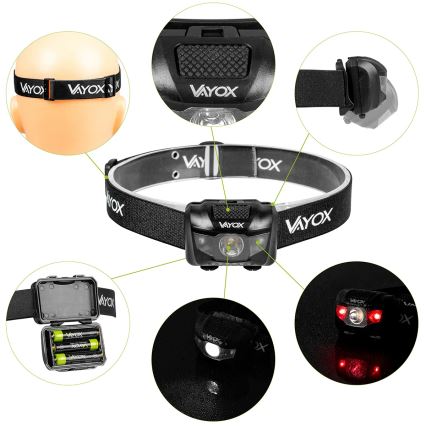 LED Aptumšojama galvas lampa 3xLED/3xAAA IPX4 100 spīdīgs