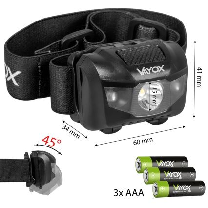 LED Aptumšojama galvas lampa 3xLED/3xAAA IPX4 100 spīdīgs