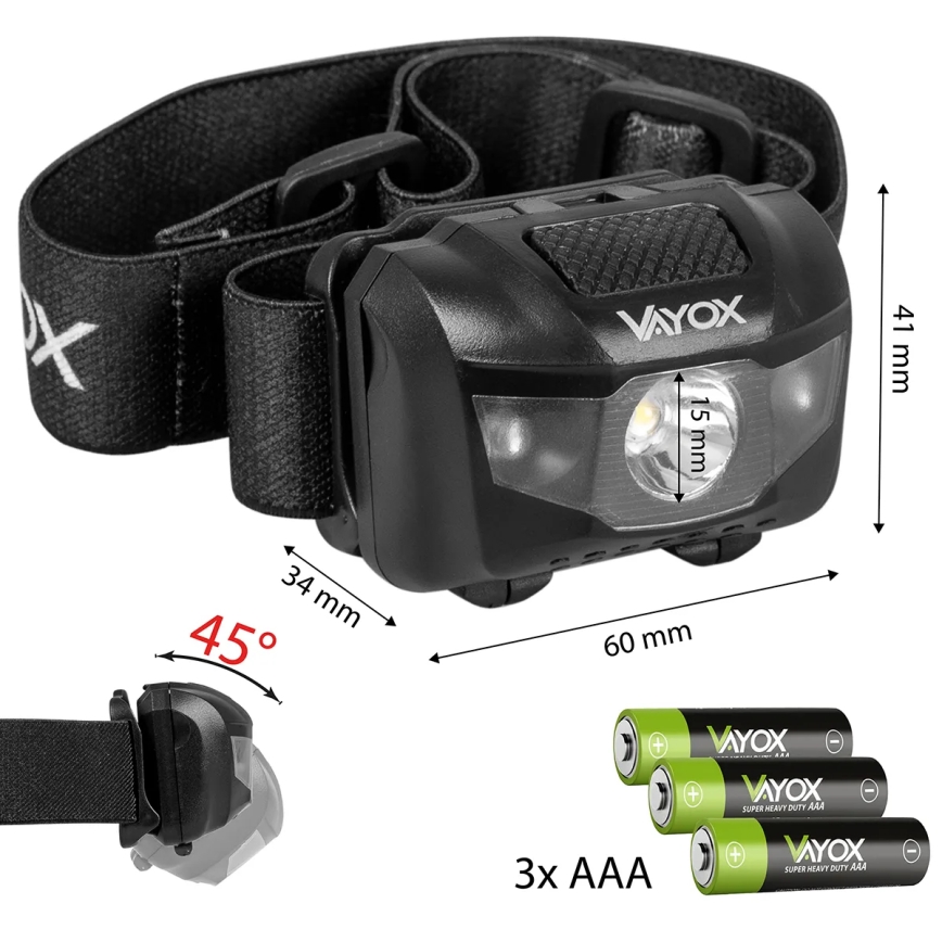 LED Aptumšojama galvas lampa 3xLED/3xAAA IPX4 100 spīdīgs