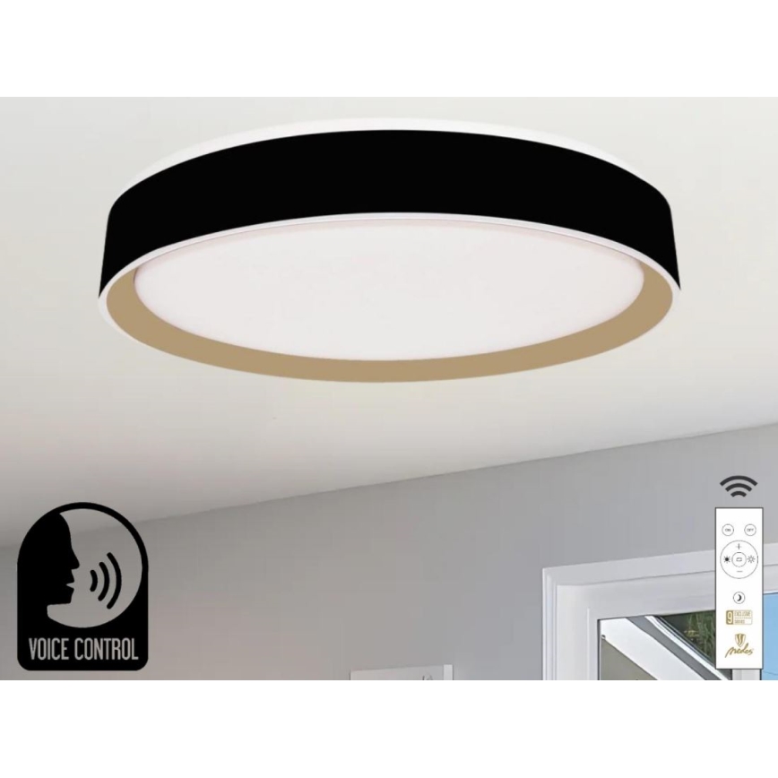 LED Aptumšojama griestu lampa ar balss vadību OPAL LED/48W/230V 2700-6500K melna + tālvadības pults