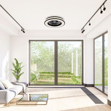 LED Aptumšojama griestu lampa ar ventilatoru LED/48W/230V 3000-6500K melna + tālvadības pults