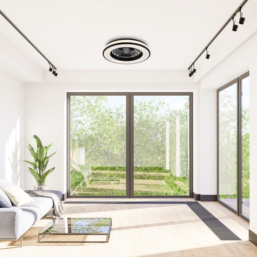 LED Aptumšojama griestu lampa ar ventilatoru LED/48W/230V 3000-6500K melna + tālvadības pults