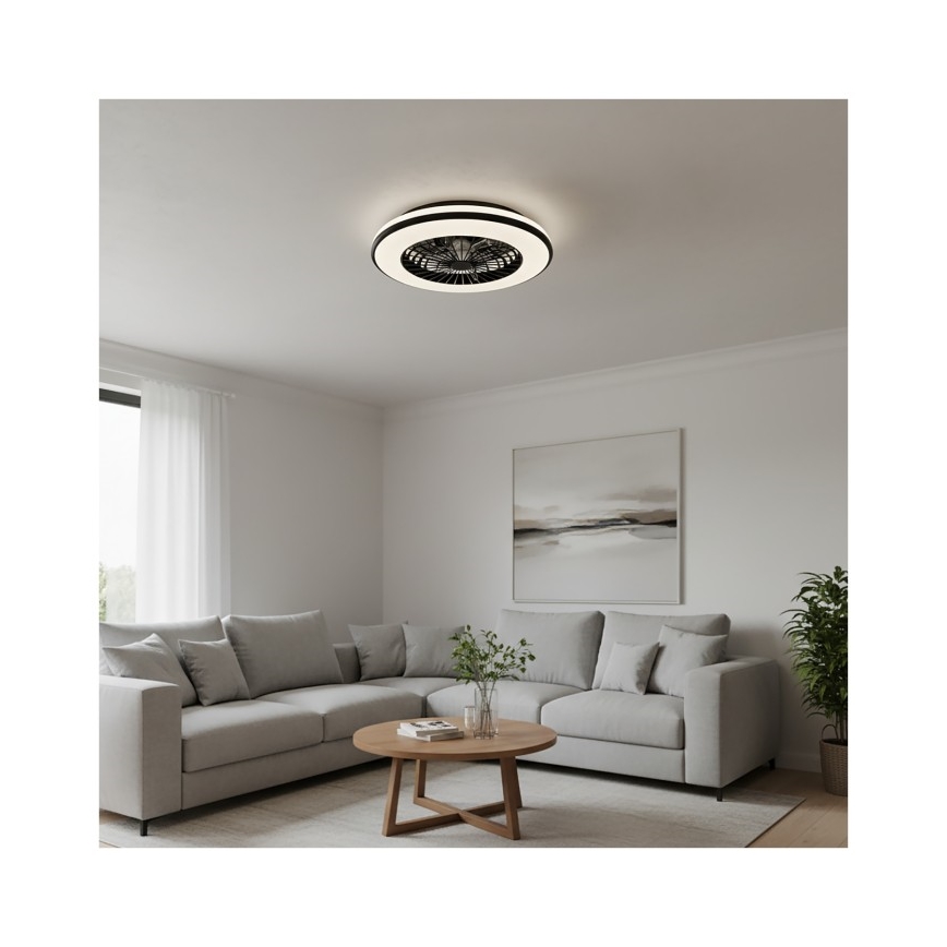 LED regulējama griestu lampa ar ventilatoru VENTELUX LED/48W/230V 3000/4000/6500K Ø 48,5 cm melna + tālvadības pults