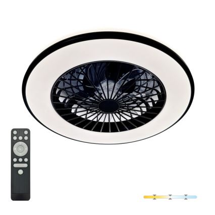LED regulējama griestu lampa ar ventilatoru VENTELUX LED/48W/230V 3000/4000/6500K Ø 48,5 cm melna + tālvadības pults