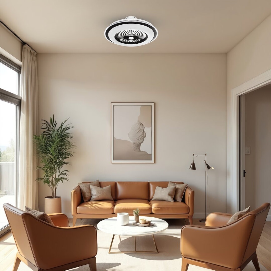 LED Aptumšojama griestu lampa ar ventilatoru ZEPHYR LED/48W/230V 3000-6000K melna + tālvadības pults