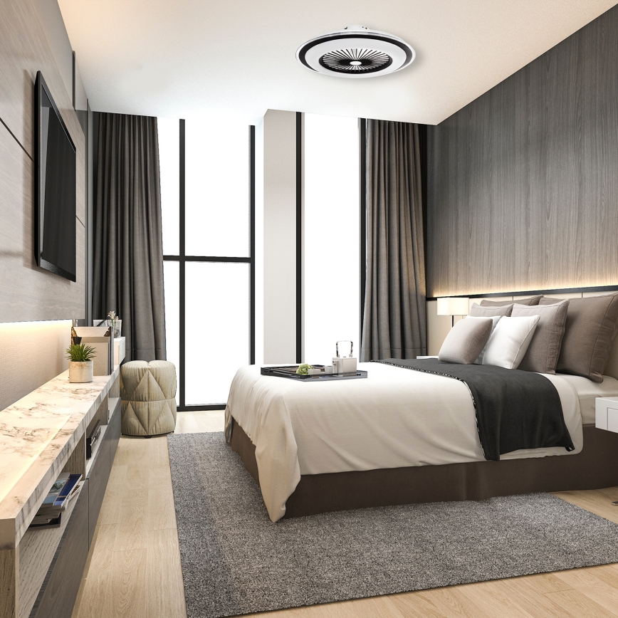 LED Aptumšojama griestu lampa ar ventilatoru ZONDA LED/48W/230V 3000-6000K melna + tālvadības pults