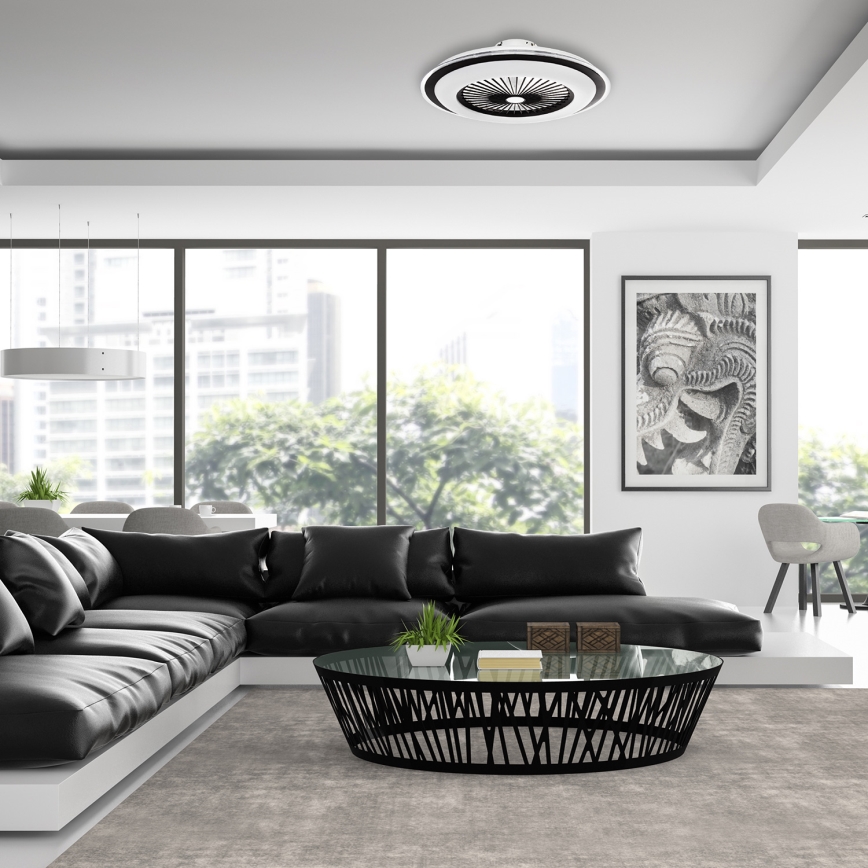 LED Aptumšojama griestu lampa ar ventilatoru ZONDA LED/48W/230V 3000-6000K melna + tālvadības pults
