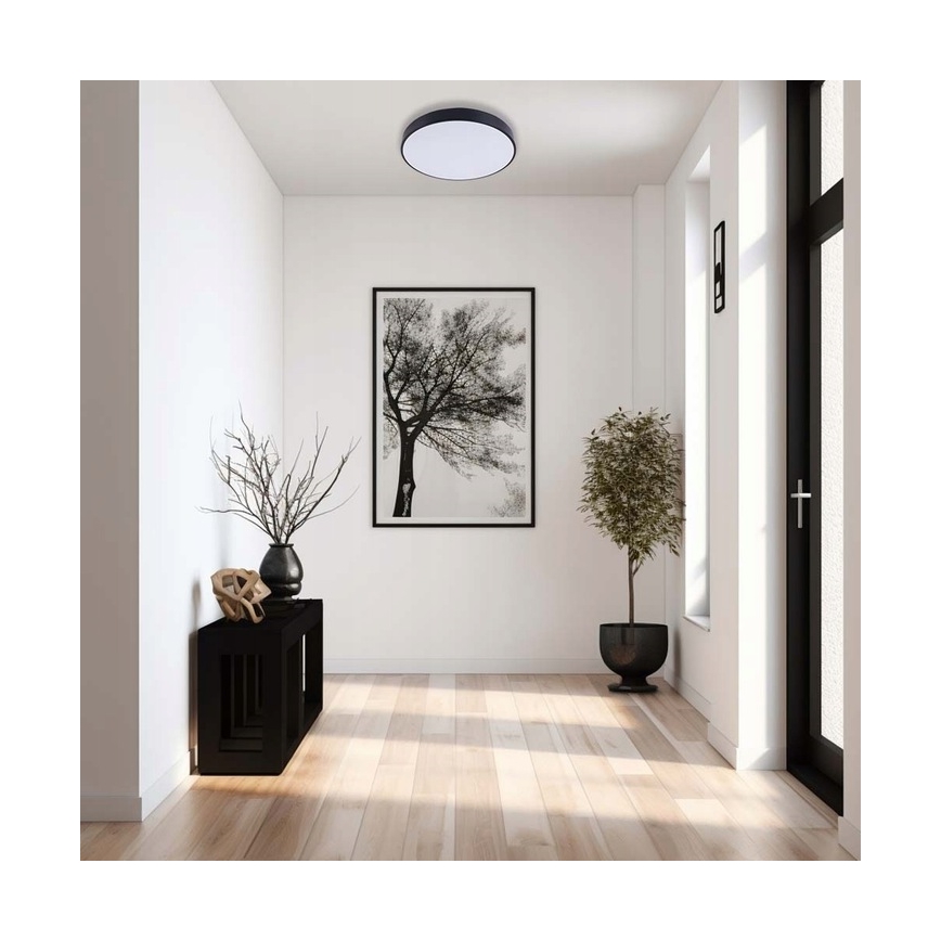 LED Aptumšojama griestu lampa LED/30W/230V 3000-6500K d. 30 cm melna + tālvadības pults