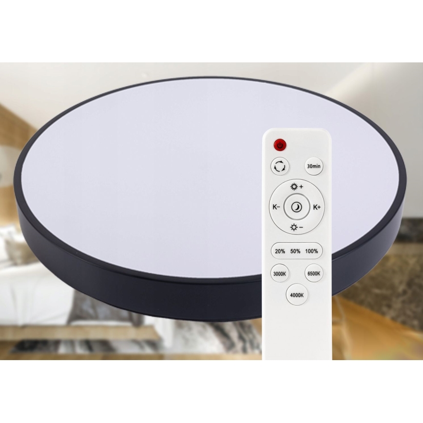 LED Aptumšojama griestu lampa LED/30W/230V 3000-6500K d. 30 cm melna + tālvadības pults