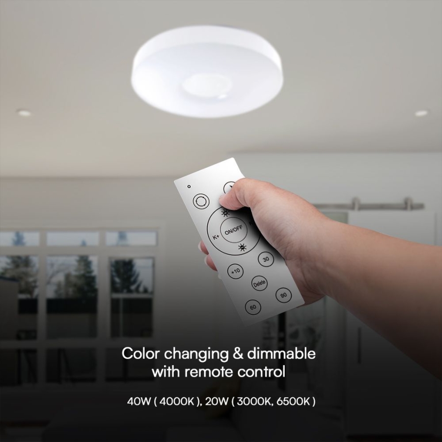 LED Aptumšojama griestu lampa LED/40W/230V 3000-6500K 39 cm balta + tālvadības pults