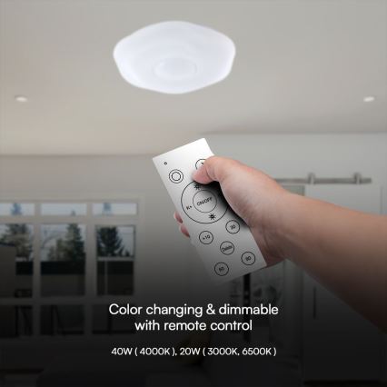 LED Aptumšojama griestu lampa LED/40W/230V 3000-6500K 40 cm balta + tālvadības pults