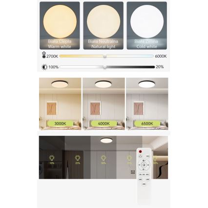 LED Aptumšojama griestu lampa LED/40W/230V 3000-6500K d. 40 cm balta + tālvadības pults