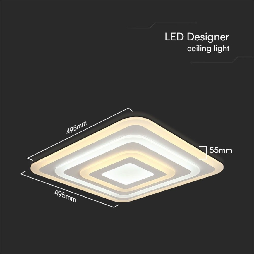 LED Aptumšojama griestu lampa LED/77W/230V 3000-6500K 49,5x49,5 cm + tālvadības pults
