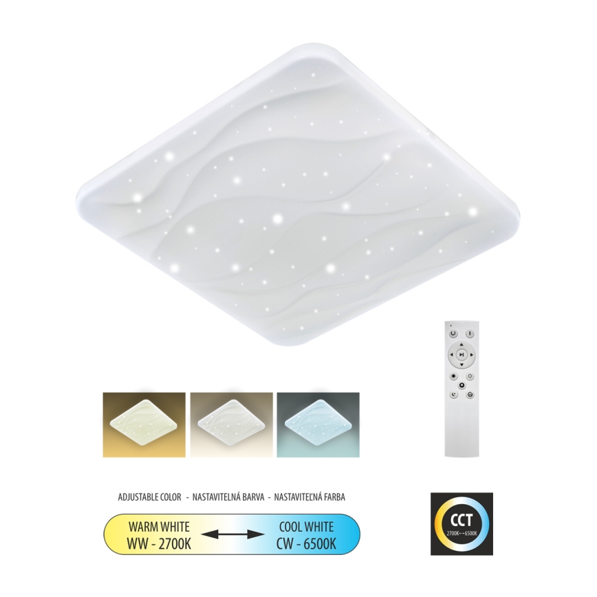 LED Aptumšojama griestu lampa NERIS LED/60W/230V 2700-6500K 53x53 cm + tālvadības pults