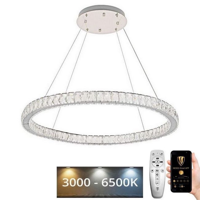 LED Aptumšojama kristāla lustra ar auklu LED/100W/230V 3000-6500K sudraba + tālvadības pults